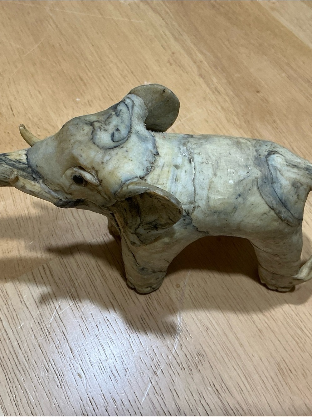 Cream Marble-Effect Elephant Sculpture - Home Art Decor